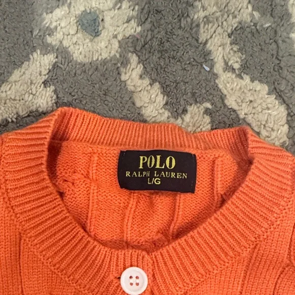 Ralph Lauren Orange Cable Knit Button-Up Cardigan - Picture 2 of 3